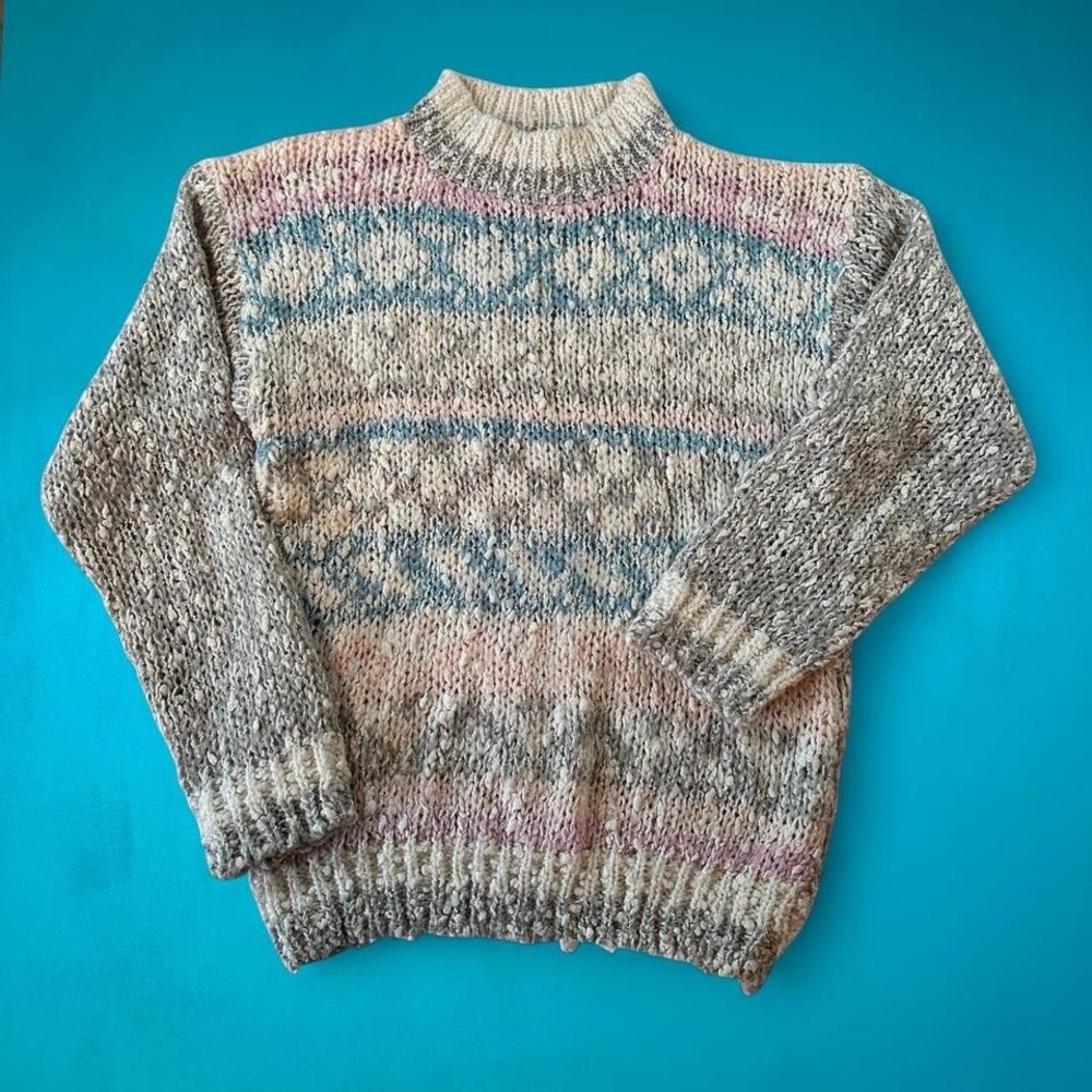 Vintage 80s Knit Sweater Pullover 1980s Multi Color Knit Vintage Sweater